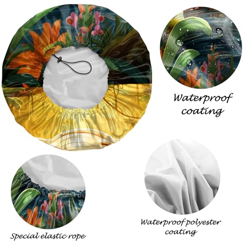 2 PCS Shower Cap Reusable Waterproof Adjustable Double Layer Elastic Dry Hair Bathing Caps Aesthetic Cute for Women Girls-Elephant Cat - color: H-6-Elephant Cat