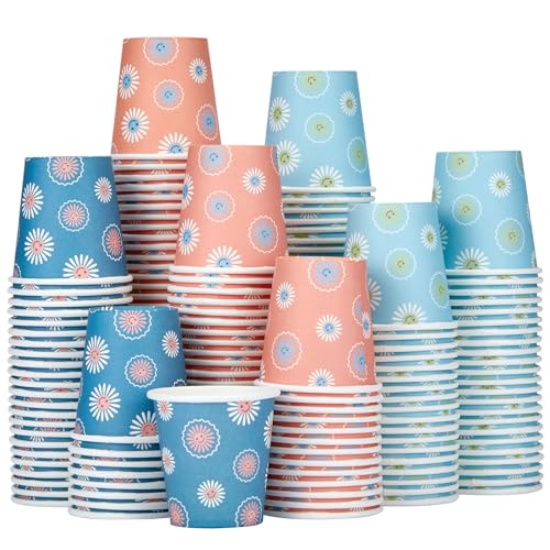 SIUQ 300 Pack 3 oz Paper Cups, Disposable Bathroom Cups, Small Mouthwash Cup, Hot/Cold Beverage Drinking Cups, Mini Paper Cups for Bathroom, Birthday Party, Travel, Events, Picnic, BBQ (Daisy) - color: Daisy 3oz-300 pack