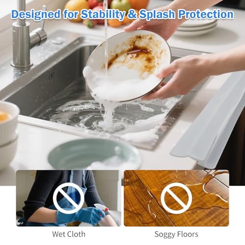23" Silicone Kitchen Sink Splash Guard - Strong Suction Cup Design, Faucet & Countertop Protector for Bathroom & Sink Edge, Dishwasher Safe