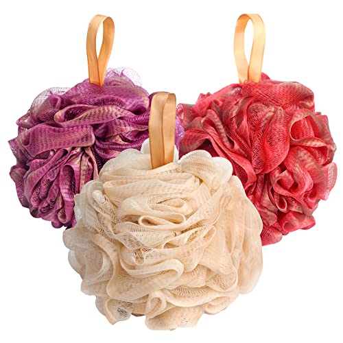 Fishent Shower Sponge Shower Loofah, Body Wash Loofah Sponge Body Scrubber, 3 Pack 60g Large Size Lofas for Shower, Cleaning Loofahs Sponge Body Sponges for All Skin Types - style: 60g-White-Reb-Purple