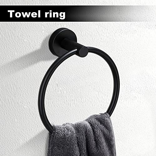 10Pcs Bath Towel Bar Set, Includes 23.6 & 16 Inch Towel Bars, Hooks, Rings & Toilet Paper Holder - Black - color: Matte Black, size: 24-16inch