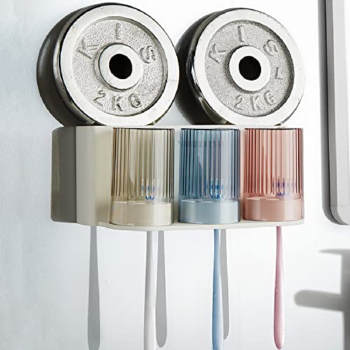 So Nice Toothbrush Holders for bathrooms Accessories Wall Mounted,Electric Shower Toothbrush Holder White Plastic toothbrushes Holder Set for Kids with 3 Cups - color: 3cups