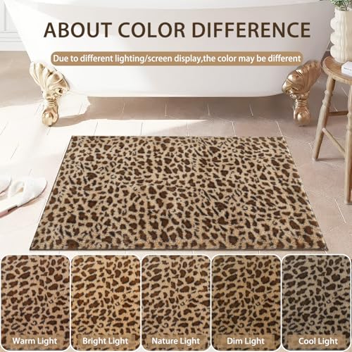 Bathroom Rugs Leopard Print Bath Mats Cheetah Fluffy Rug 24X36 Inch Bath Mat Non Slip Bathroom Rug Washable Bath Mat Shower Rugs for Sink Shower Vanity - size: 2' x 3' (Rectangular)