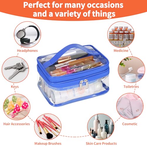 HAOGUAGUA Double Layer Clear Cosmetic Bag Makeup Bag, Waterproof Travel Toiletry Bag, Transparent PVC Pouch Organizer (Blue) - color: Blue