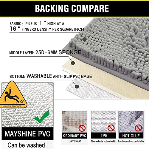 BOANKODU Bathroom Rugs Sets 2 Piece, Extra Soft Chenille Bath Mat Absorbent Bathroom Rug, Bathroom Mat with PVC Non-Slip Bottom, Machine Washable Bath Rugs (32x20 Inch + 24x16 Inch, Light Grey) - color: Light Grey, size: 16" x 24" + 20" x 32" (Rectangular
