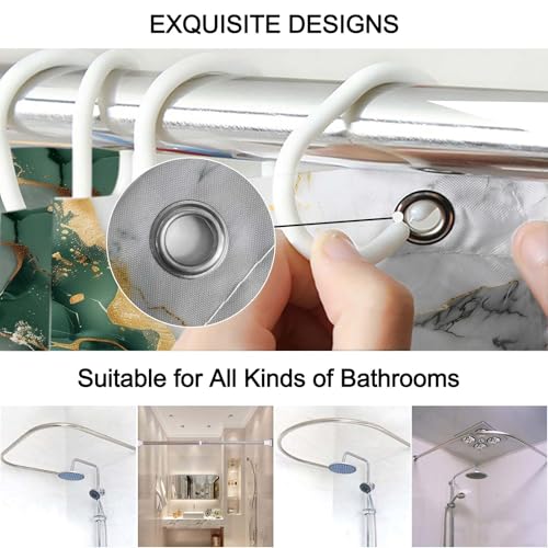 Lnond 4Pcs Bathroom Sets with Shower Curtain and Rugs, Marble Bathroom Shower Curtain Sets, Green Grey Gold Modern Art Bathroom Sets with Rugs and Accessories - color: Green Grey Gold Marble