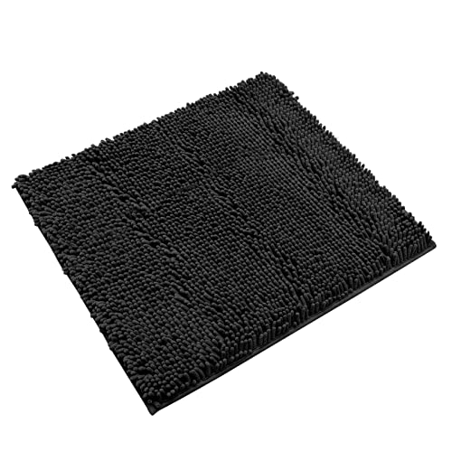 Non-Slip Bath Rug,Extra Soft Microfiber Bedroom Shag Carpet with Anti-Slip Backing,Water/Dust Absorbent Fast Dry Shower Mat,Sound Insulated Stairs Pad,Machine Washable (Black,24 x 24 Inches) - color: Black, size: 2' x 2' (Rectangular)