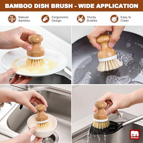 GMISUN Dish Soap Dispenser, 16 Oz Kitchen Soap Dispenser Set with Ceramic Tray & Bamboo Brush, 2 Pack Thick Amber Glass Soap Dispenser, Farmhouse Refillable Hand and Dish Liquid Soap Pump Bottle Set - color: Amber Bottles + Black Pumps