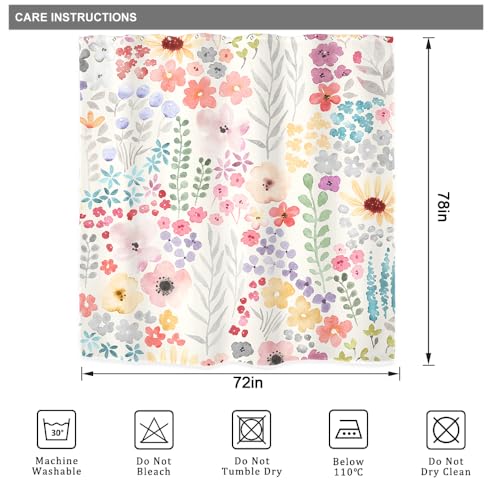 Riyidecor Floral Flower Cute Colorful Shower Curtain for Bathroom Decor 72Wx78H Extra Long Multicolor Plants Botanical Pink Art Printed Fabric Polyester Waterproof 12 Pack Plastic Hooks - color: A-pink, size: 72"W x 78"L (Pack of 1)