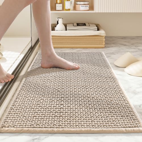 Bathroom Rugs Non Slip Washable, Super Absorbent Thin Bath Mat for Small Quick Dry Low Pile Bathroom Rug,(Khaki, 32″x20″) - color: Khaki, size: 1'8" x 2'8" (32″x20″)