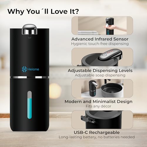 Automatic Foaming Soap Dispenser, Black | IPX5 Waterproof 12.8oz / 380mL Capacity 4 Adjustable Foam Levels USB-C Rechargeable Long-Lasting Battery - color: Black (Foamy)