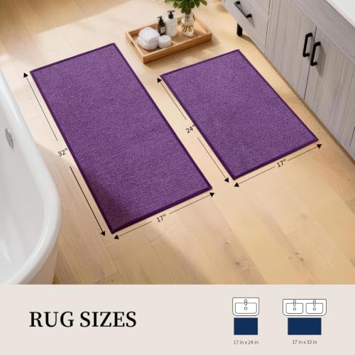YIHOUSE Purple Bathroom Rugs Sets 2 Piece, Quick Dry Thin Bath Mat, Non Slip Absorbent Machine Washable, Bath Rugs for Bathtub Sink Home Decor (17"x24" + 17"x32") - color: Purple, size: 17"x24"+17"x32"