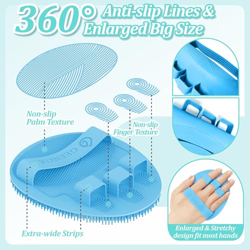 Silicone Bath Glove & Face Scrubber Set 2PCS, 360° Anti-Slip & Hand-fit Body Scrubber for Rich Foaming Deep Cleaning, Unique Facial Scrubber with Side-bristles for Contoured Areas.(Blue) - color: Blue Set