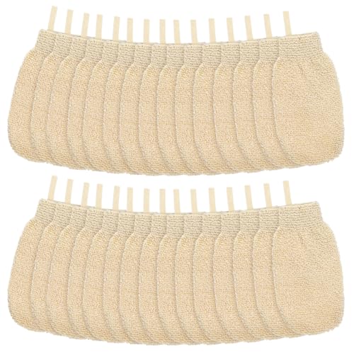 30 Pcs Exfoliating Shower Gloves Stretchable Ramie Bath Mitts with Hanging Loop Body Scrubber Exfoliator Loofah Washcloth Deep Clean Dead Skin for Spa Massage Skin Shower Hotel Use (Beige) - color: Beige