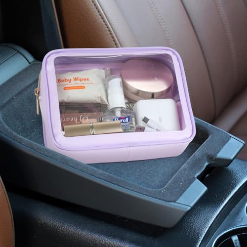 PACKISM Clear Makeup Bag Foldable - TSA Approved Toiletry Bag for Travel | Metal Zipper, Reinforced Seam, Water Resistant, Medium for Carry-on, Large for Checked Luggage, for Car Storage Organizer - color: 2 Pack Purple, size: Hybrid Traveler (1 Large & 1
