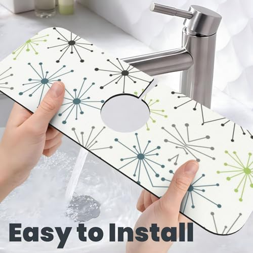 Mid Century Modern White Pot Dot 15" X 5.5" Kitchen Sink Splash Guard Faucet Faucet Guard Draining Mat Sink Splash Guard Faucet Kitchen Bathroom - color: Mid Century Modern White Pot Dot