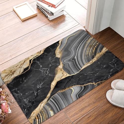 Bath Mat Luxury Black Gold Marble Quick Dry Bathroom Rugs Non Slip Absorbent Shower Flannel Rug Floor Mat for Bathroom,Bathtub,Sink,Bedroom,16"X24" - color: Cay11