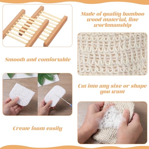 60 Pcs Soap Saver Set with Wooden Soap Dish, Exfoliating Bag, Saver Pads Bulk with Self Drain, Bar Soap Holder Mesh Bag for Shower and Bath Use Home Toilet Kitchen Hotel Restaurant