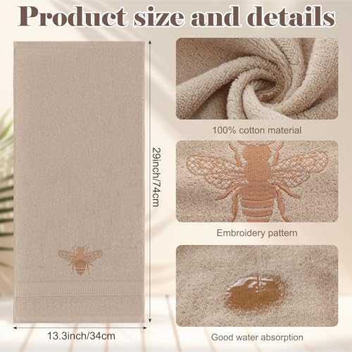 SmoothNovelty 2 Pcs Bee Hand Towels Brown Bathroom Decor 14x29 Inch Embroidered 100% Cotton Soft Absorbent Spring Summer Decorative Hand Towels for Bathroom Kitchen - style: Bee