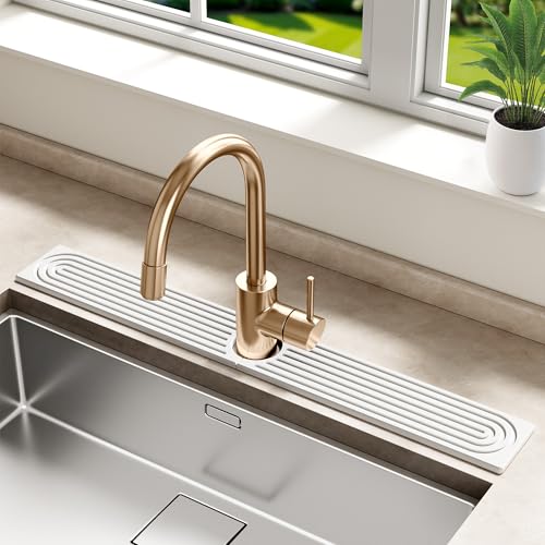 Stone Faucet Mat for Kitchen Sink - Quick Dry Diatomite Sink Splash Guard, Prevents Moisture Buildup & Water Stains, Water Absorbing Stone Tray for Bathroom Countertop (White, 30" x 4") - color: White, size: 30" x 4"