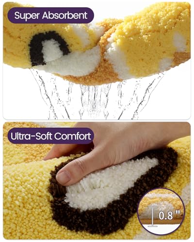 DEXI Cute Bathroom Rugs Half Round, Funny Fruits Absorbent Bath Mat Non Slip Washable, Extra Soft Plush Microfiber Bathmat for Shower Floor, Tub, Sink, Bedroom, 32x20, Lemon - color: Lemon Yellow