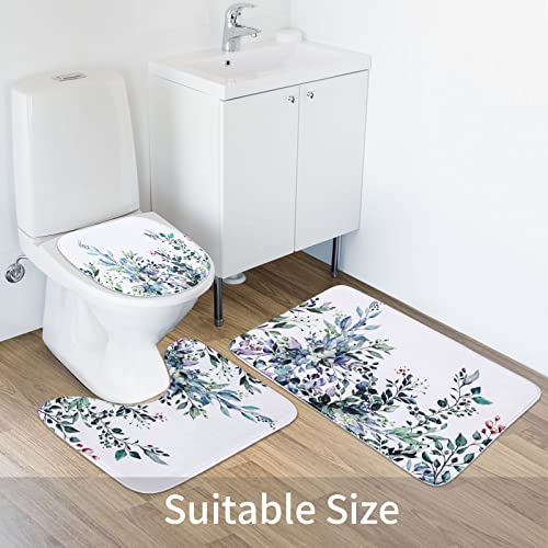 MitoVilla 4 Pcs Green Eucalyptus Bathroom Sets with Shower Curtain and Rugs, Blue Modern Shower Curtain Sets with Rugs for Bathroom Decor, Bathroom Decor Curtain Sets with Mats and Accessories - color: Green
