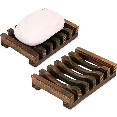 Anwenk Soap Dish Wooden Soap Saver Holder Soap Tray for Bathroom Shower Rectangular Sink Drainer Hand Craft for Soap,Sponges and More (2 Pack) - color: 2pack-bronze