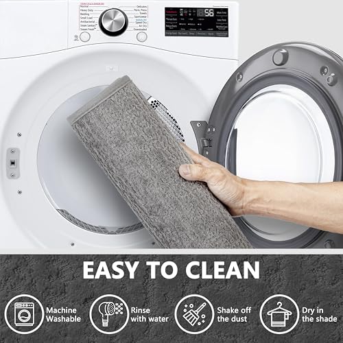 Grey Bathroom Rugs Non Slip Washable Quick Dry Ultra Thin Bath Mat Bathroom Rugs Fit Under Door Low Profile Bath Mat, 17" × 32" - color: Grey, size: Medium(17"x 32")