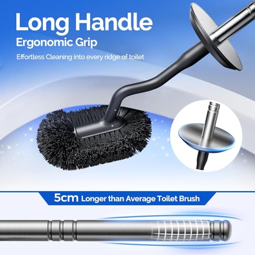HAMITOR Toilet Brush and Holder Set: 304 Stainless Steel Heavy Duty Deep Cleaning Bowl Cleaner Brush with Curved Bristle - Wall-Mounted for Home Apartment Bathroom Accessories Silver 1 Pack - color: Silver
