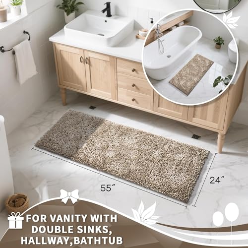 Yimobra Long Bathroom Rugs Runner 55x24 Inch, Extra Thick Soft Absorbent Chenille Bath Mat, Non Slip Machine Washable, Quick Dry Bath Rugs for Bathroom Floor, Tub and Shower, Camel - color: Camel, size: 55" X 24"