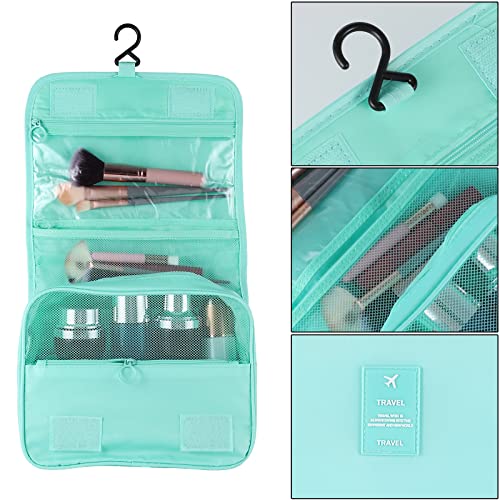 Pengxiaomei Hanging Toiletry Bag, Mint Green Waterproof Cosmetic Bag Portable Makeup Pouch Travel Wash Bag with Handle for Woman Teen Girl Wedding Bridal Gift Party - color: Turquoise