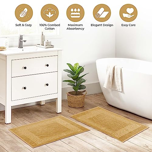 Superior Heavyweight Cotton Bath Mats, Bath Rugs For Bathroom Accessories, Washable Rug For Shower, Bath, Toilet, Modern Decor, No Backing, Luxury Hotel And Spa Quality, Set of 2, 22" x 35", Gold - color: Gold, size: 22" x 35" (Set of 2)