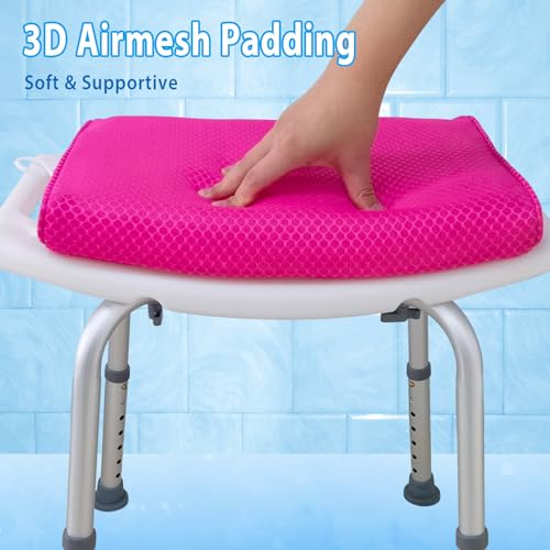 AEROiVi Shower Seat Cushion for Shower Chairs, Transfer Benches in Bathtub, Cushion for Sauna, 3D Mesh Pad with Hook, Slip-Resistant, Design for Elderly, Senior, Handicap Disabled - size: Pink