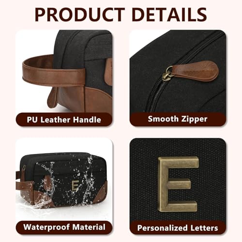 Personalized Toiletry Bag for Men - Initial Custom Travel Dopp Kit, Waterproof Shaving Bag with Large Capacity for Travel Essentials, Birthday Gifts for Him Dad Husband Boyfriend (E) - style: E