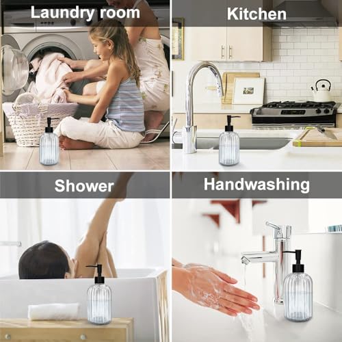 Pack of 2 Glass Soap Dispenser with Black Pump, 400 ml Refillable Pump Dispenser for Kitchen, Bathroom, Laundry Room, Liquid Glass Bottle for Washing Up Liquid, Shampoo, Conditioner (Clear) - color: White