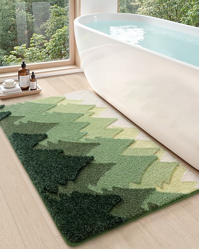 DEXI Bathroom Rugs Non Slip, 43x24 Washable Microfiber Large Bath Mat Quick Dry, Absorbent Ultra Soft Forest Trees Bathmat for Shower Floor Tub Sink, Green - color: Forest Green, size: 43" X 24" (Rectangular)