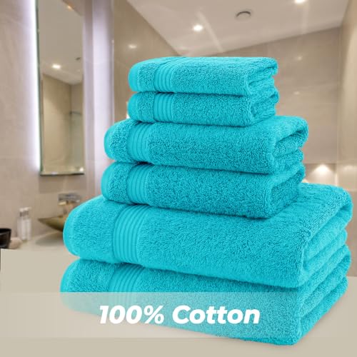 American Bath Towels 100% Cotton 6 Piece Turkish Towel Set, Ultra Soft Absorbent Bathroom Towels, 2 Bath Towel 2 Hand Towels 2 Washcloths, Aqua Blue - color: Aqua Blue, size: 6 Piece Towel Set XL