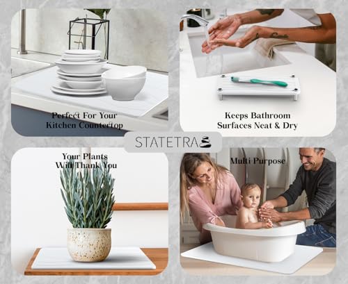 Stone Bath Mat Quick-Dry Absorbing Diatomaceous Earth Bath Mat | 2 Stone Mats - Large & Small Mat for Bathroom | Anti-Slip Diatomaceous Bathmat 100% Natural Bathroom Rug Stones (White Waves) - color: White Waves