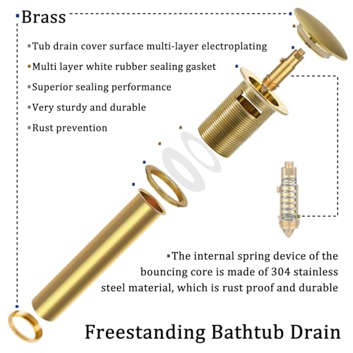 Free Standing Tub Drain Kit, Freestanding Tub Drain, Pop-Up Freestanding Bathtub Drain Stopper, Compatible with Freestanding Bathtub Drain Rough-in Kit (Gold) - color: Gold