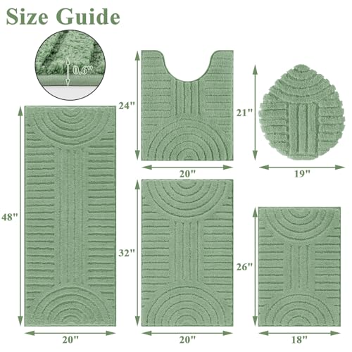 SHACOS Sage Green Microfiber Bathroom Rugs Sets 5 Piece Ultra Soft | Absorbent Bath Mat with Bath Runner, U Shape Contour Rug, Toilet Lid Cover, Non Slip Machine Washable Carpet for Bathroom - color: Sage Green