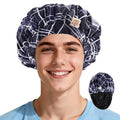 Years calm Shower Cap for Men Waterproof Reusable - Fashion Dual-Layer Design, Adjustable Elastic Band for Long & Curly Hair, XL Bath & Spa Cap for Travel, Satin Lined Shower Cap Black - color: Shadow of the Sea