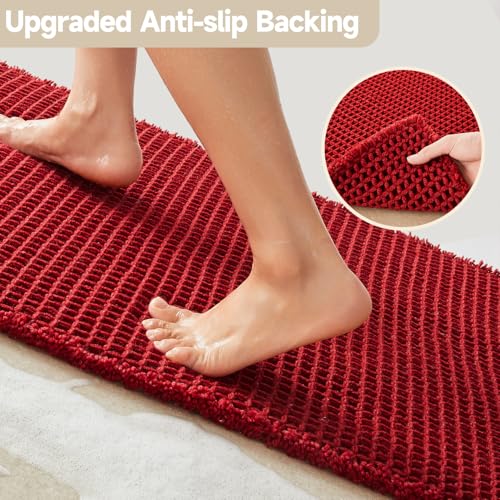 TYUU Waffle Bath Mat, Boho Bathroom Rugs Non Slip Washable Super Absorbent Quick Dry Bath Mat Farmhouse Bathroom Decor, 24"x16" Burgundy - color: Burgundy, size: 1'4" X 2' (Rectangular)