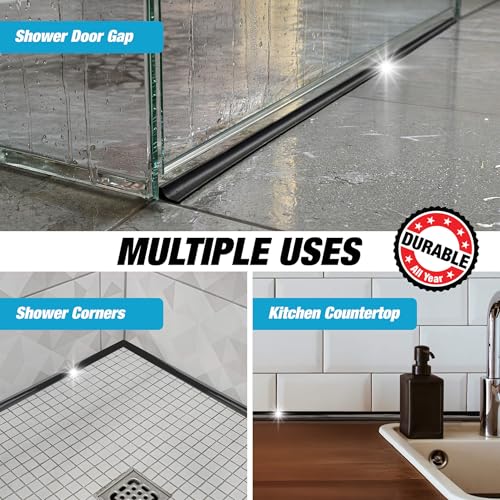 Shower Threshold Water Dam Barrier 39" - Black Collapsible Walk in Shower Water Guard - Door Bottom Seal Strip Leak Guard by Hippo Dam - color: Black, style: 39