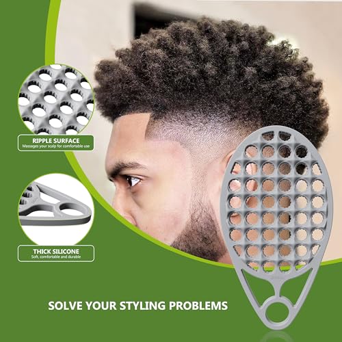 KOUPA Silicone Afro Twist Brush with Pick Comb - Easy Clean Dual-Sided Design with Textured Holes for Defined Afro Curls, Suitable for Coily Hair Men & Women, Grey - color: Gray