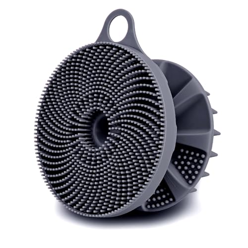 INNERNEED 2in1 Silicone Body Scrubber & Scalp Massager Shampoo Brush, Gray | Food-Grade Soft Material, More Hygienic, Easily Lather, Convenient for Travel, Gym, Business,etc - color: Gray