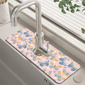 Kitchen Sink Splash Guard Faucet Mat Super Absorbent Fast Drying Mat Guard Behind Faucet Drip Catcher for Kitchen Bathroom (Butterflies and Chamomile, 23.5"X5.5") - color: A-Butterflies and Chamomile