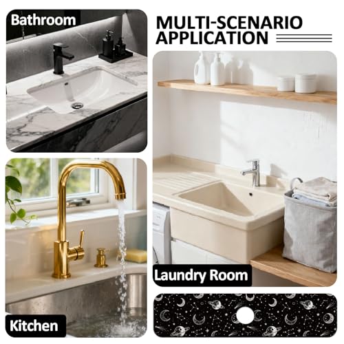 2 Pcs Kitchen Sink Splash Guard Faucet Mat Stars Moon Pattern Faucet Mat for Sinks Absorbing Drying Mats for Kitchen Bathroom - color: Stars Moon Pattern