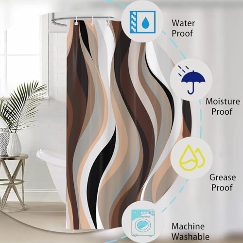 4PCS Brown Abstract Shower Curtain Set, with Non-Slip Rugs, Toilet Lid Cover and Bath Mat Stripe Black White Gray Aesthetic Art for Bathroom Bathtub Decor Accessories, 72x72 Inch - color: Brown