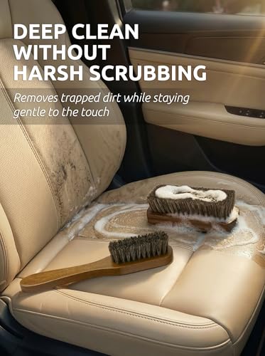 TAKAVU Leather & Upholstery Cleaning Brush Set, Soft Horse Hair Bristle | Car Detailing Brush for Alcantara, Leather Seats, Suede, Car Interior, Sofa & Convertible Tops