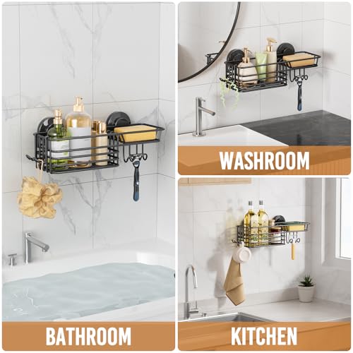 LEVERLOC Suction Cup Shower Caddy, Black Bathroom Shelf Shower Organizer With Hook And Soap Holder, No Drill Bathroom Caddy - color: 1 X Black